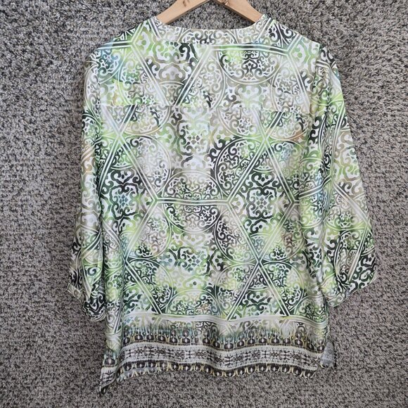 Chicos Top Womens 0 US Small Green Printed Popover Blouse 3/4 Sleeve Ladies - Picture 7 of 7